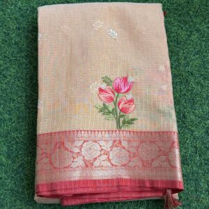 zari cotton with embroidery work saree