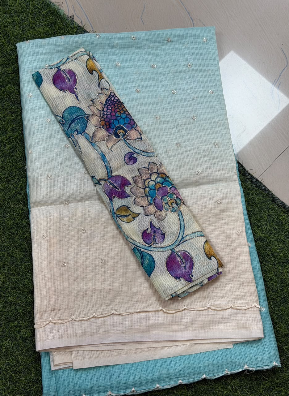 silk kota with work sarees - Image 5