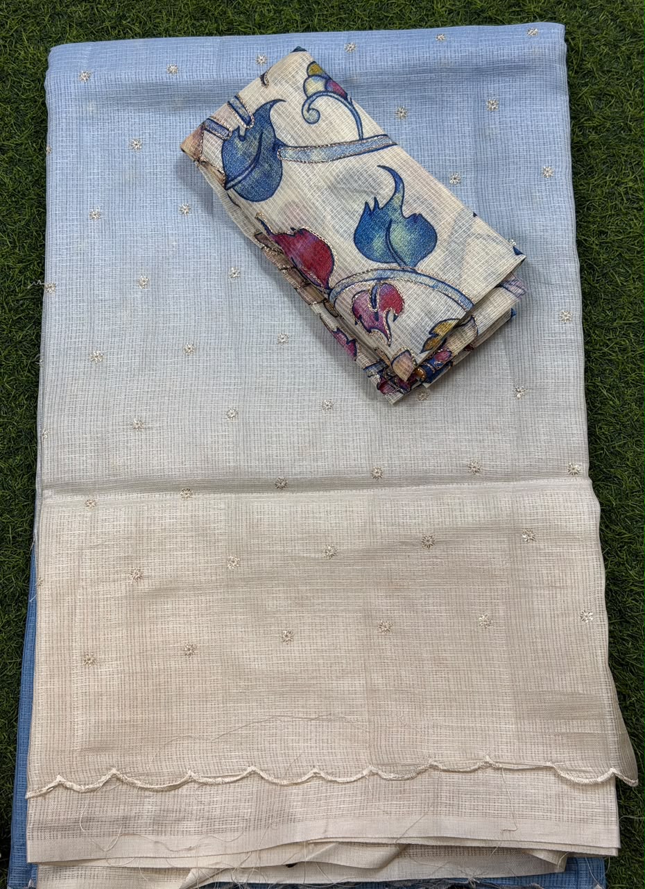 silk kota with work sarees - Image 2